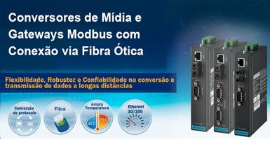 Advantech lança Conversores de Mídia e Gateways Modbus com conexão via fibra ótica
